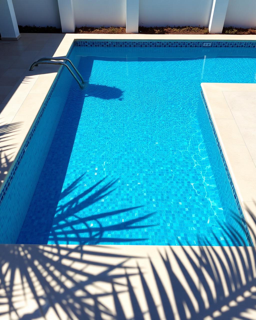 Sparkling clean swimming pool with blue mosaic tiles